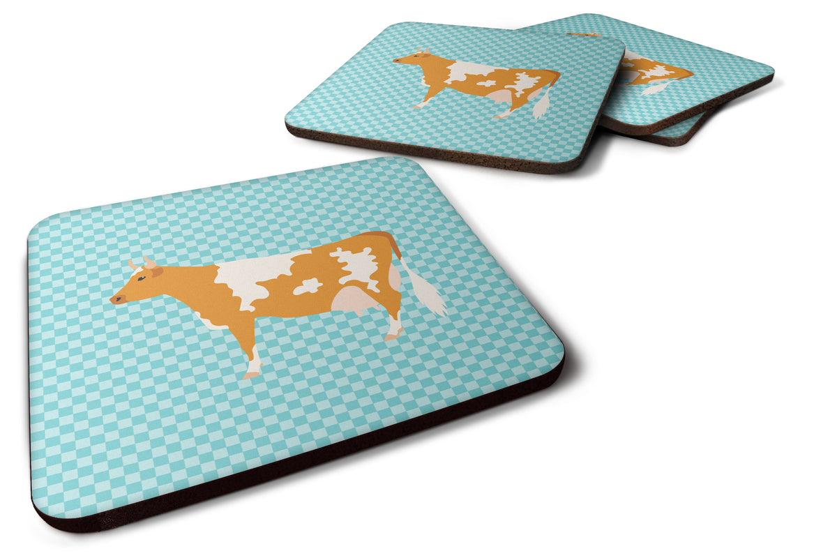 Guernsey Cow Blue Check Foam Coaster Set of 4 BB7995FC - the-store.com