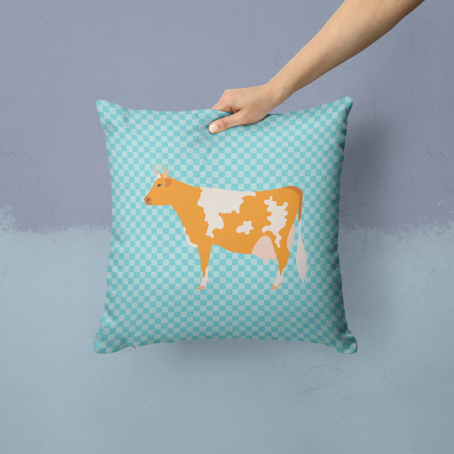 Guernsey Cow Blue Check Fabric Decorative Pillow BB7995PW1414 - the-store.com