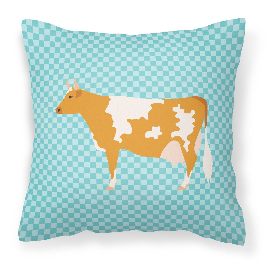 Guernsey Cow Blue Check Fabric Decorative Pillow BB7995PW1818 by Caroline's Treasures