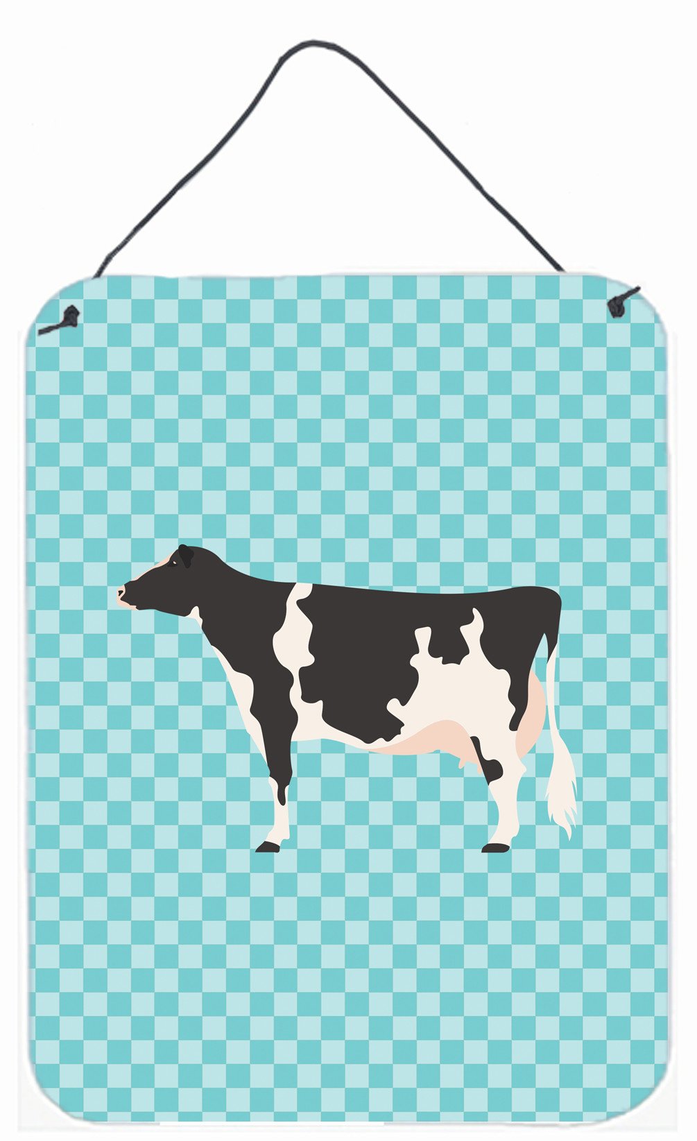 Holstein Cow Blue Check Wall or Door Hanging Prints BB7996DS1216 by Caroline&#39;s Treasures