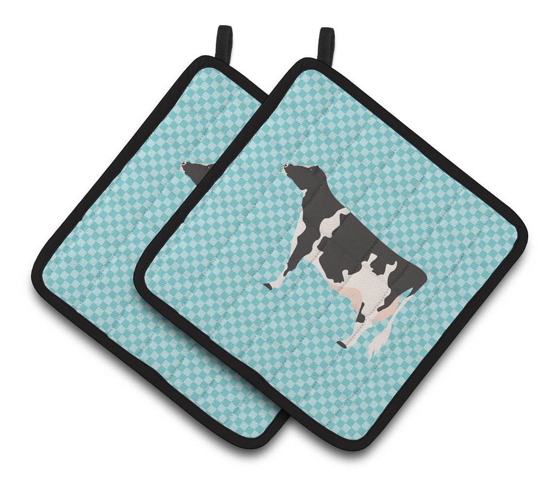 Holstein Cow Blue Check Pair of Pot Holders BB7996PTHD by Caroline&#39;s Treasures