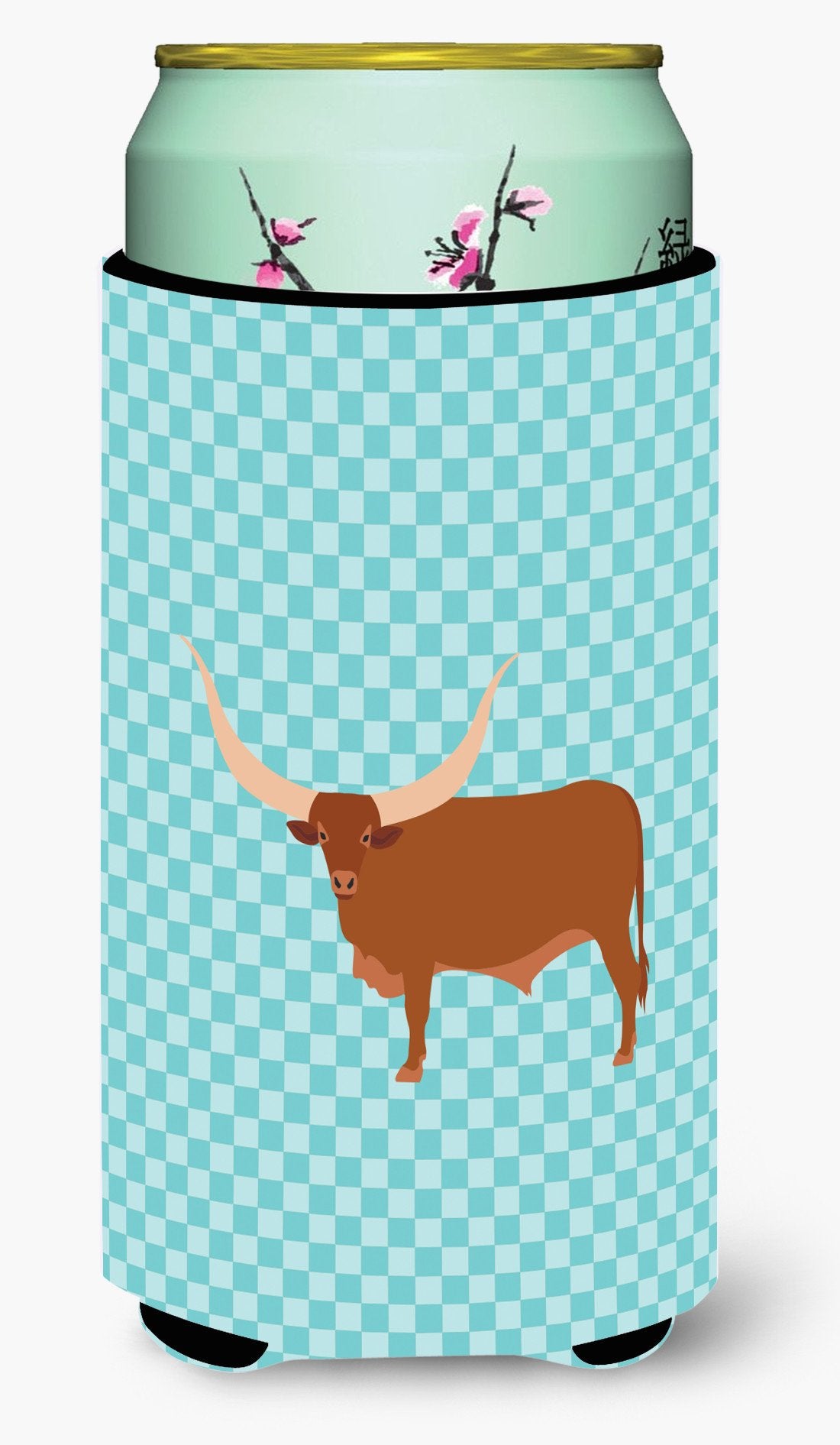 Ankole-Watusu Cow Blue Check Tall Boy Beverage Insulator Hugger BB7997TBC by Caroline&#39;s Treasures