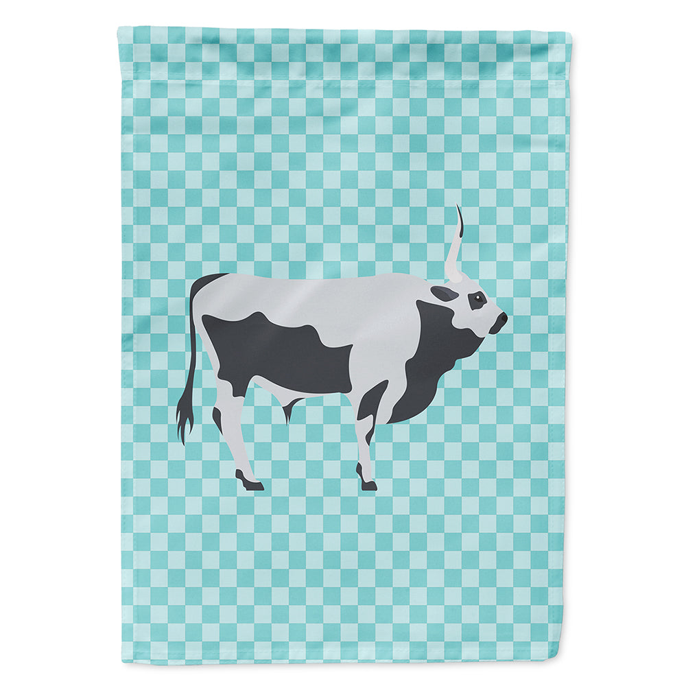 Hungarian Grey Steppe Cow Blue Check Flag Canvas House Size BB7998CHF  the-store.com.