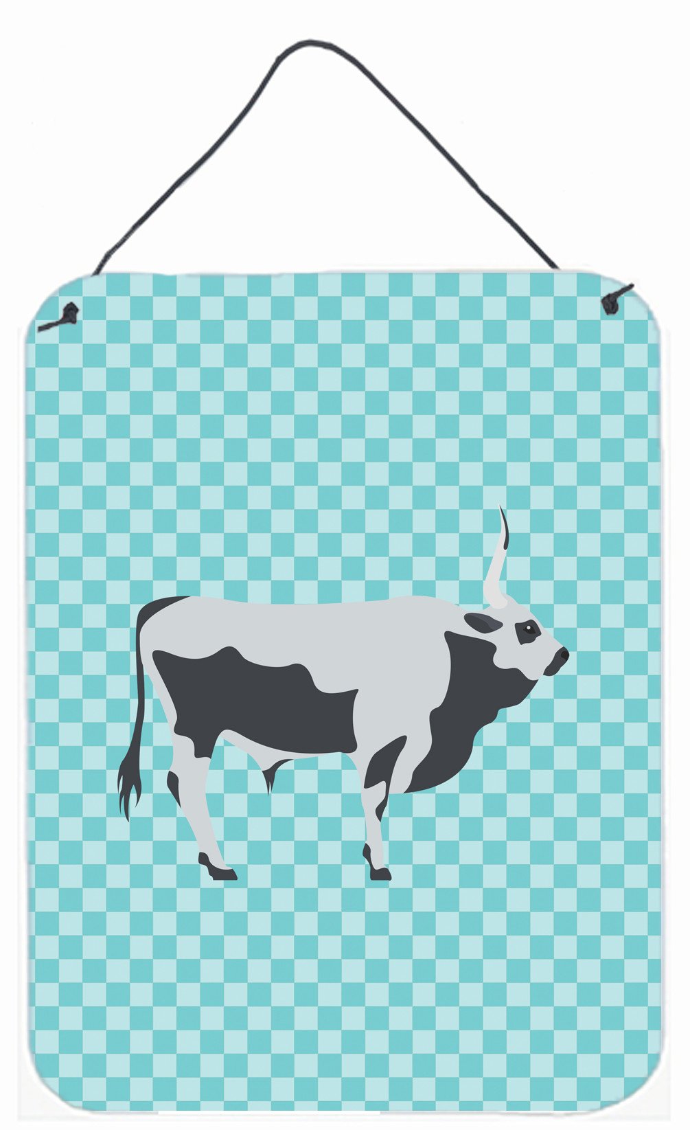 Hungarian Grey Steppe Cow Blue Check Wall or Door Hanging Prints BB7998DS1216 by Caroline&#39;s Treasures