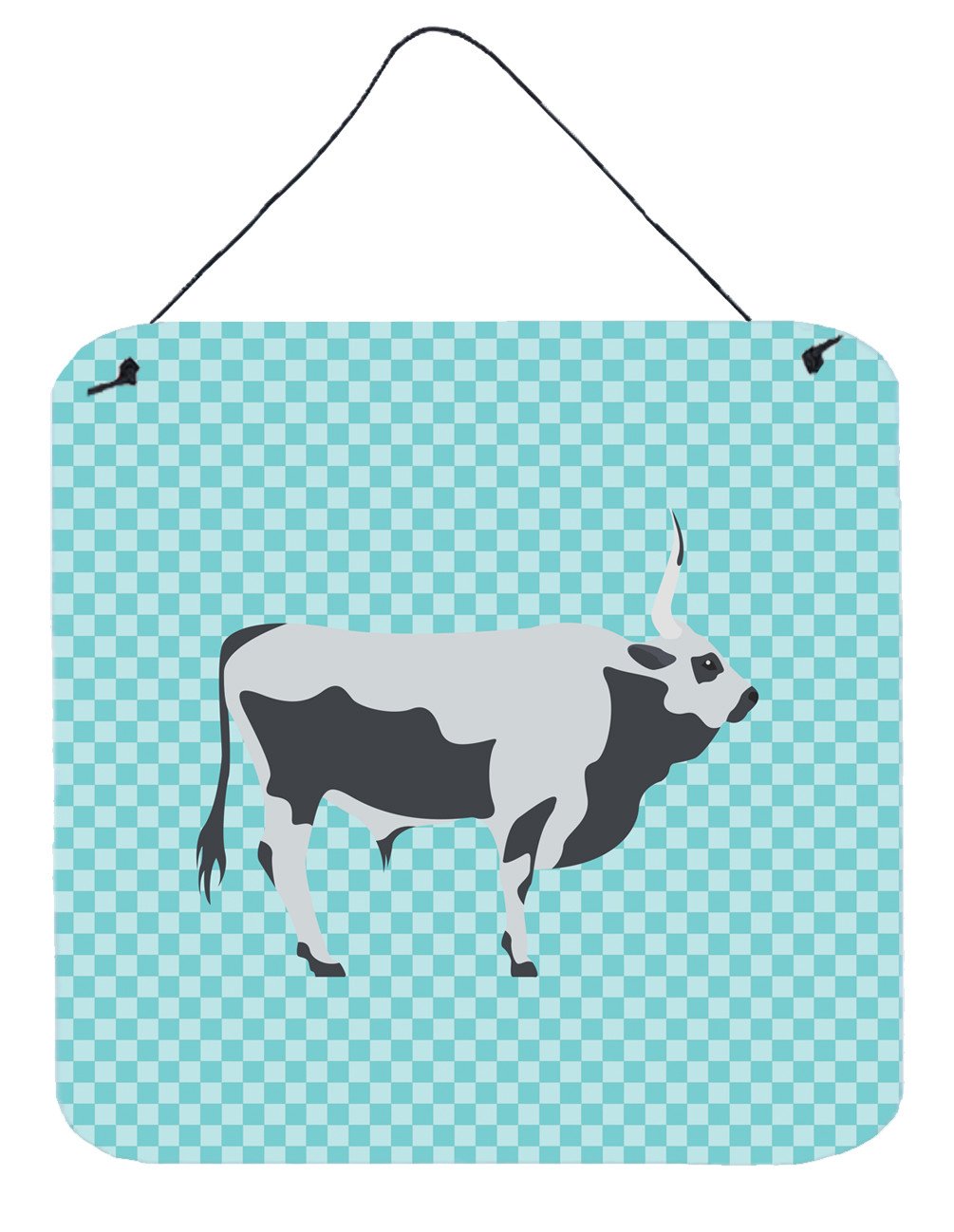 Hungarian Grey Steppe Cow Blue Check Wall or Door Hanging Prints BB7998DS66 by Caroline&#39;s Treasures