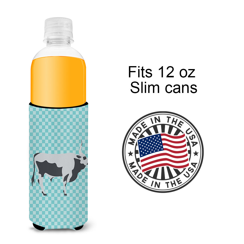 Hungarian Grey Steppe Cow Blue Check  Ultra Hugger for slim cans  the-store.com.