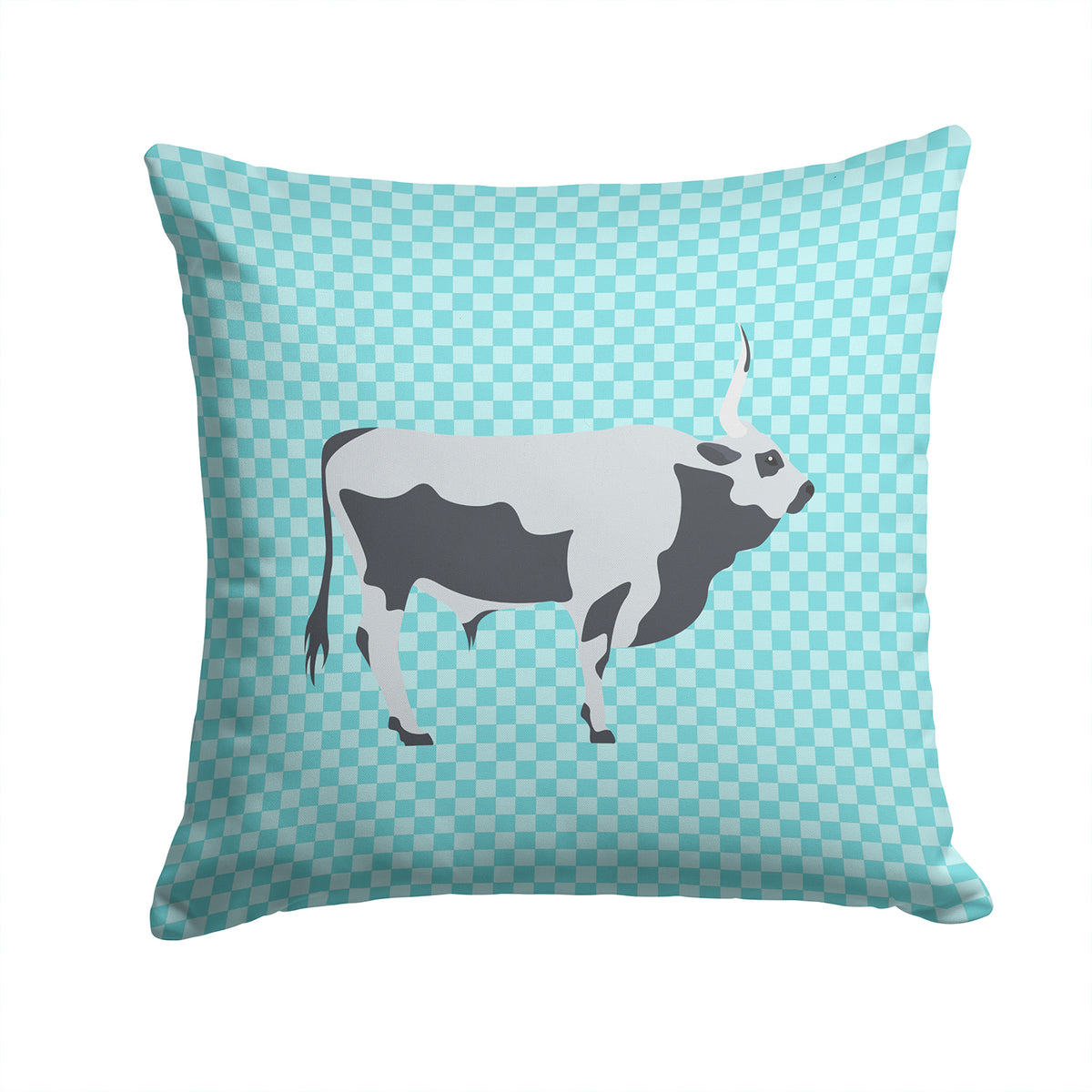 Hungarian Grey Steppe Cow Blue Check Fabric Decorative Pillow BB7998PW1414 - the-store.com