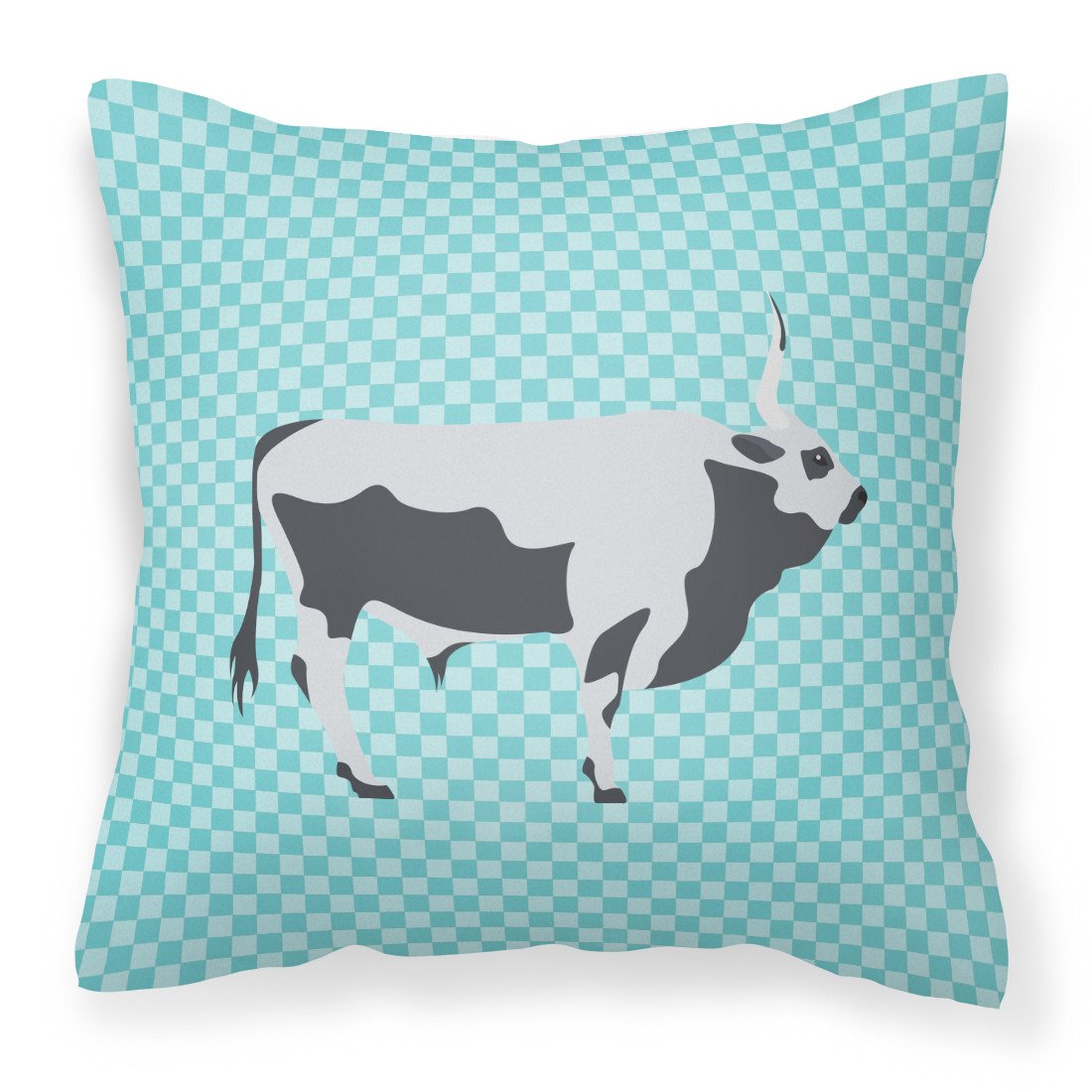 Hungarian Grey Steppe Cow Blue Check Fabric Decorative Pillow BB7998PW1818 by Caroline&#39;s Treasures