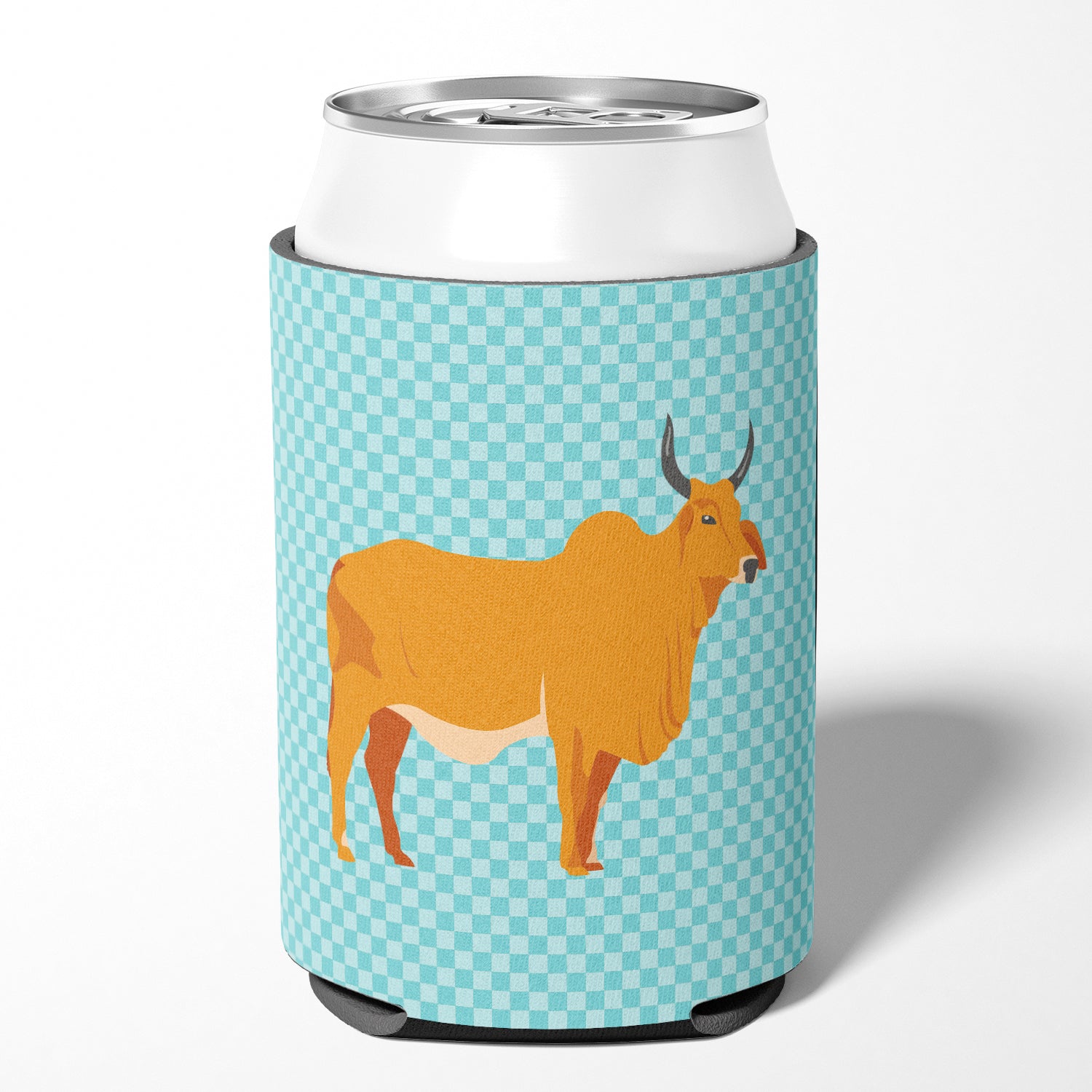 Zebu Indicine Cow Blue Check Can or Bottle Hugger BB7999CC