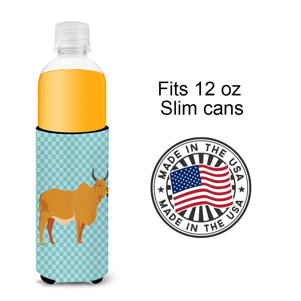 Zebu Indicine Cow Blue Check  Ultra Hugger for slim cans  the-store.com.