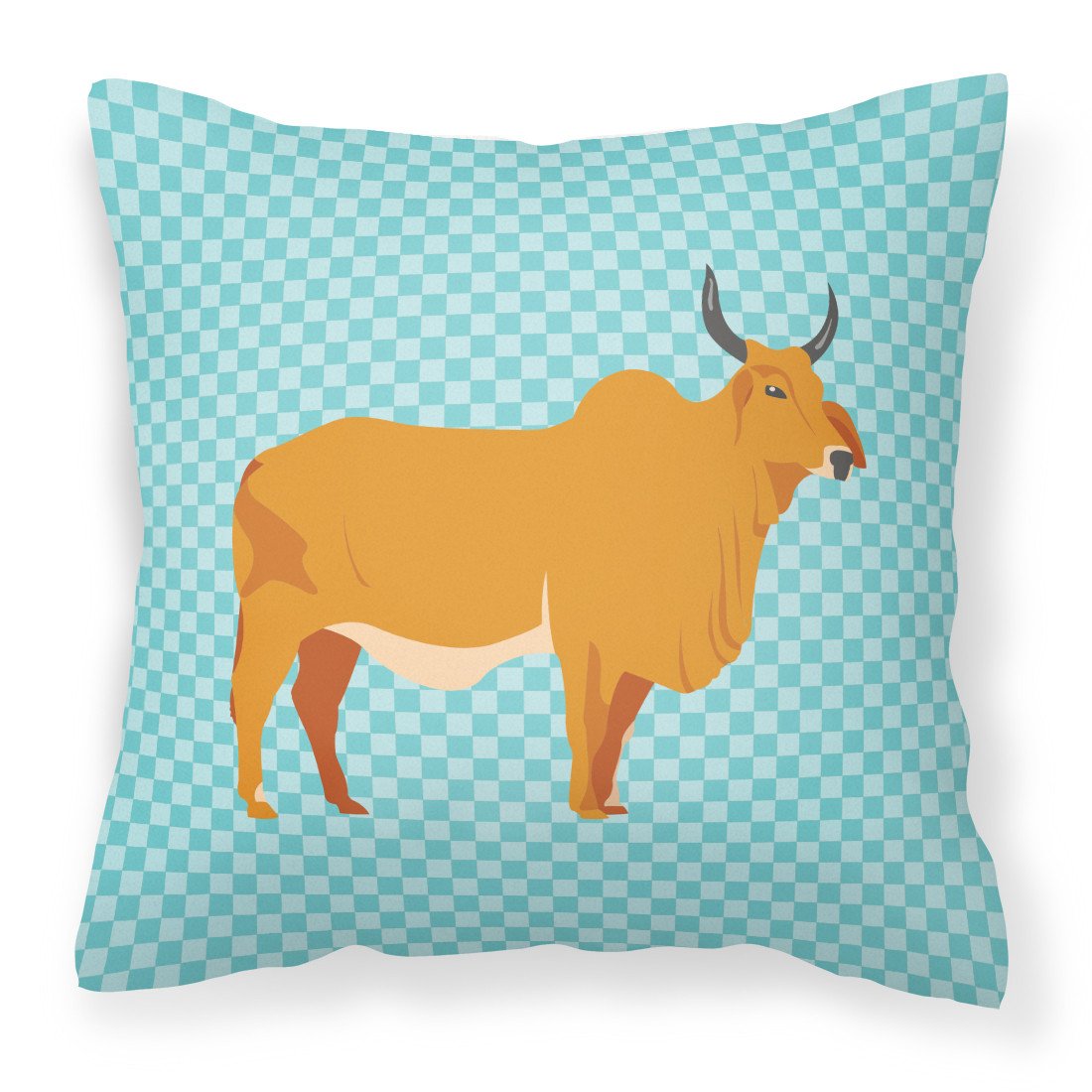 Zebu Indicine Cow Blue Check Fabric Decorative Pillow BB7999PW1818 by Caroline&#39;s Treasures