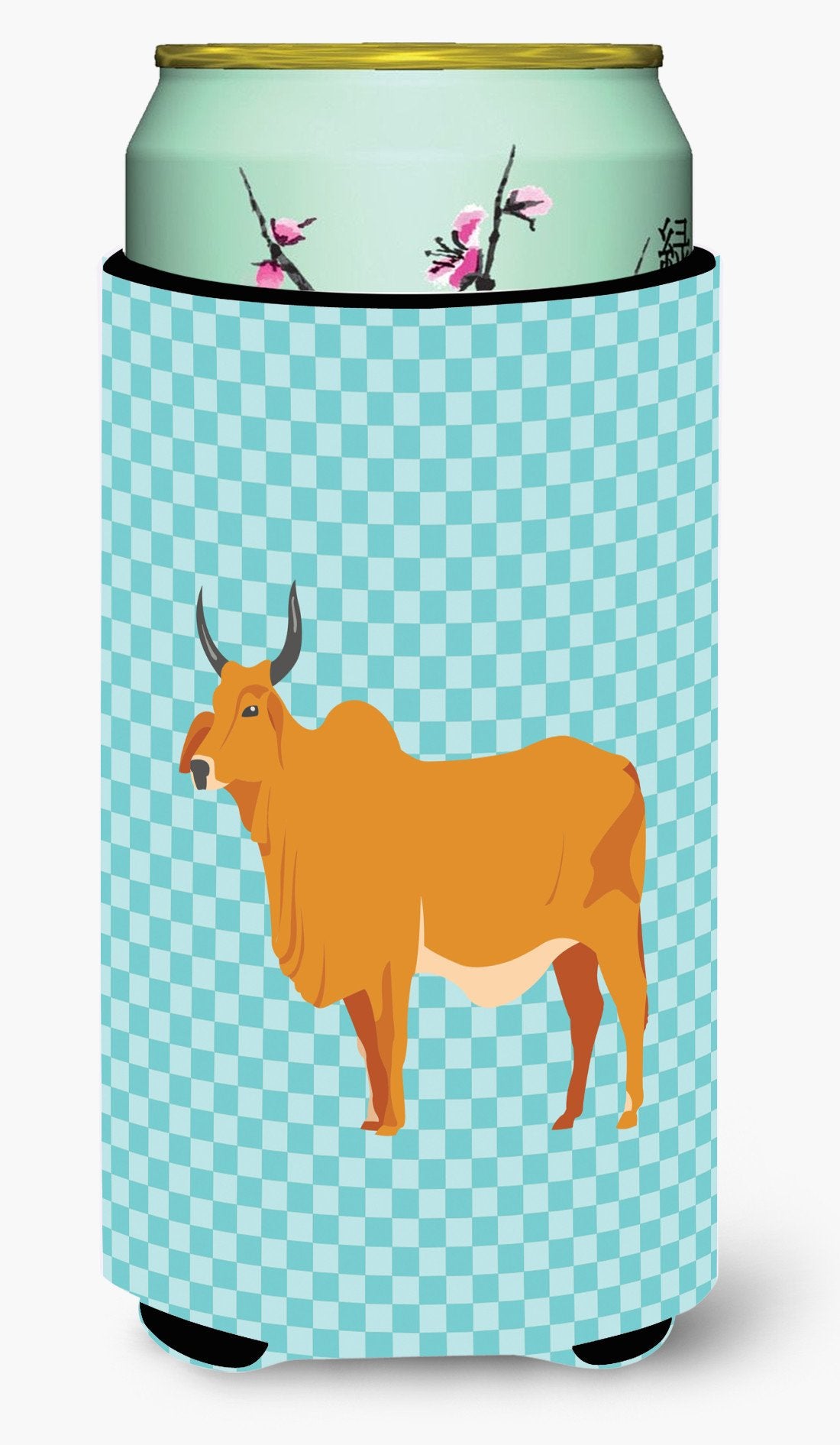 Zebu Indicine Cow Blue Check Tall Boy Beverage Insulator Hugger BB7999TBC by Caroline&#39;s Treasures