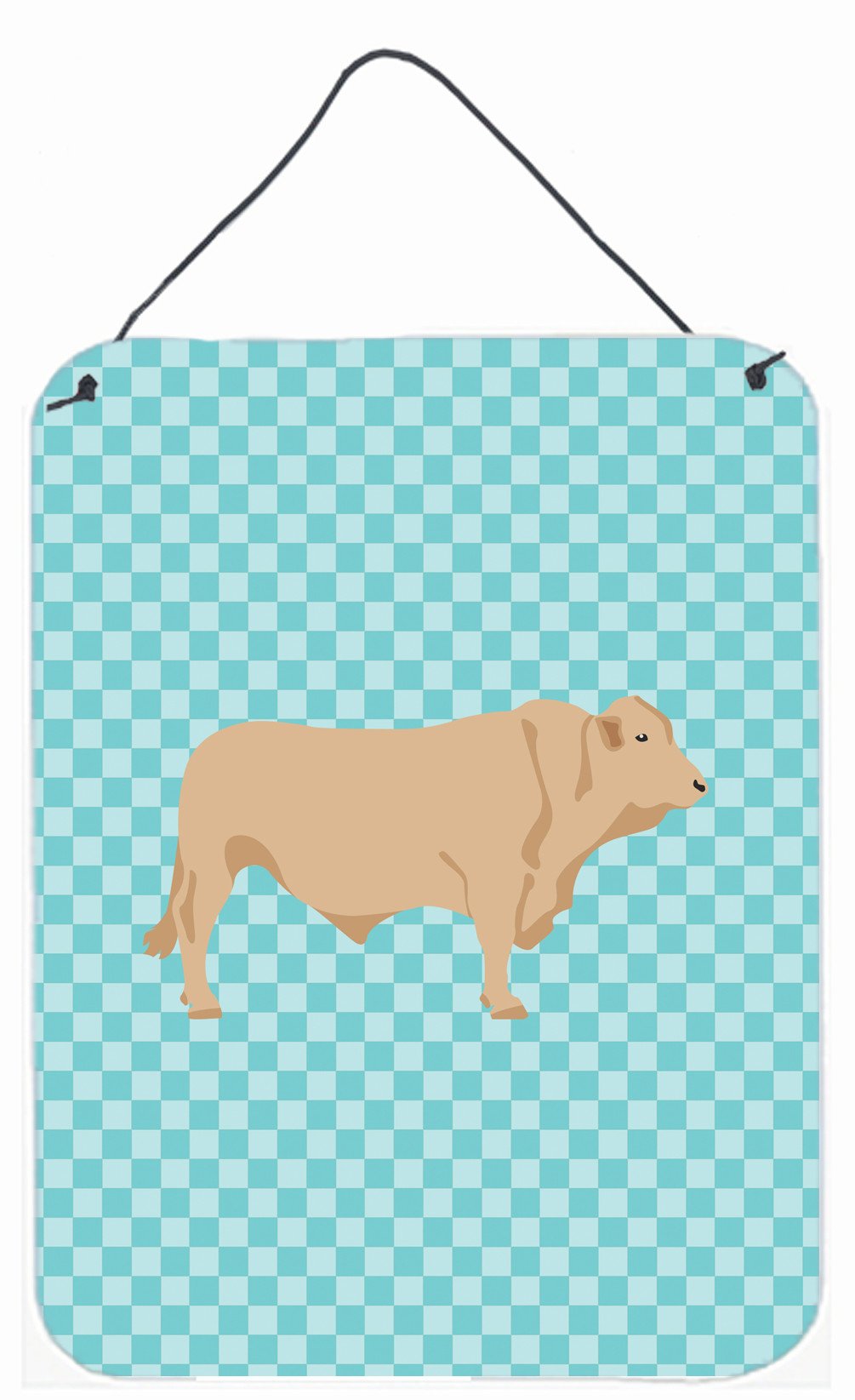 Charolais Cow Blue Check Wall or Door Hanging Prints BB8000DS1216 by Caroline&#39;s Treasures
