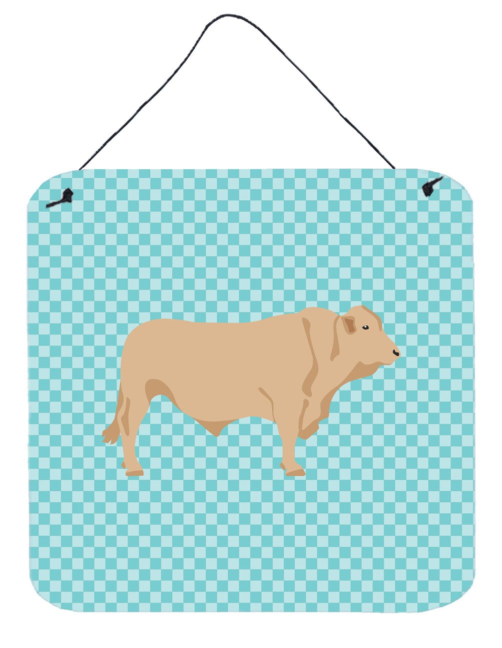Charolais Cow Blue Check Wall or Door Hanging Prints BB8000DS66 by Caroline&#39;s Treasures