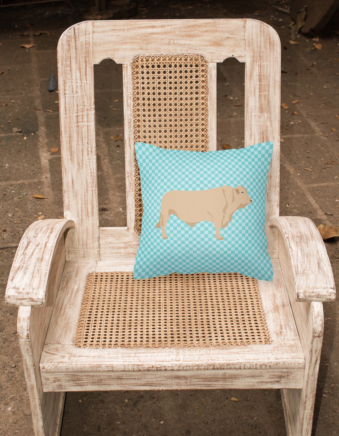 Charolais Cow Blue Check Fabric Decorative Pillow BB8000PW1818 by Caroline's Treasures