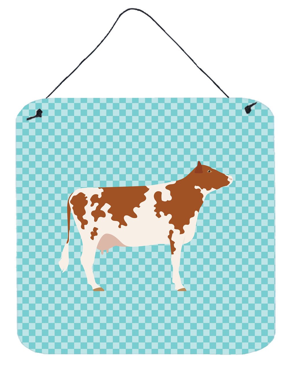 Ayrshire Cow Blue Check Wall or Door Hanging Prints BB8001DS66 by Caroline's Treasures