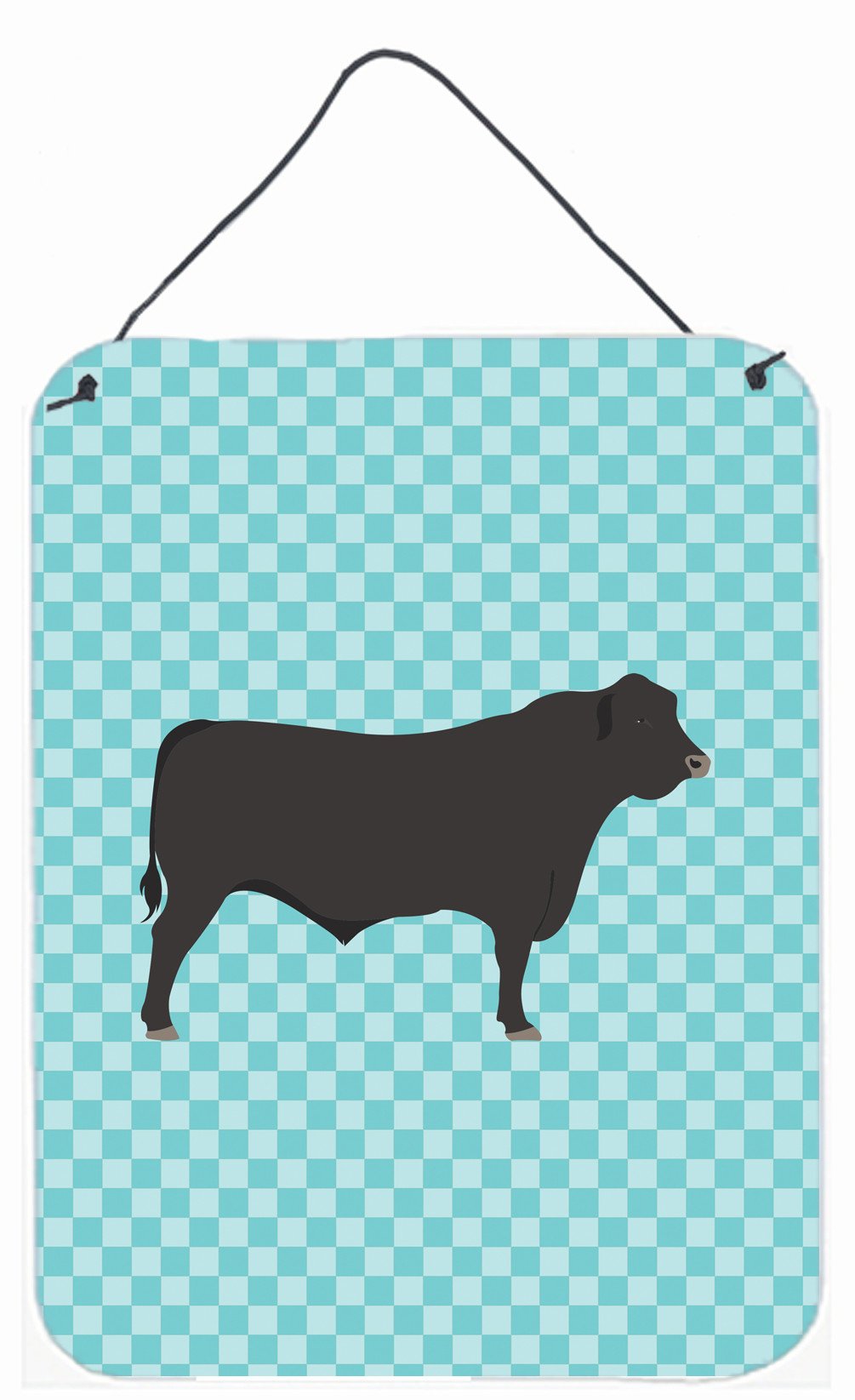 Black Angus Cow Blue Check Wall or Door Hanging Prints BB8002DS1216 by Caroline&#39;s Treasures