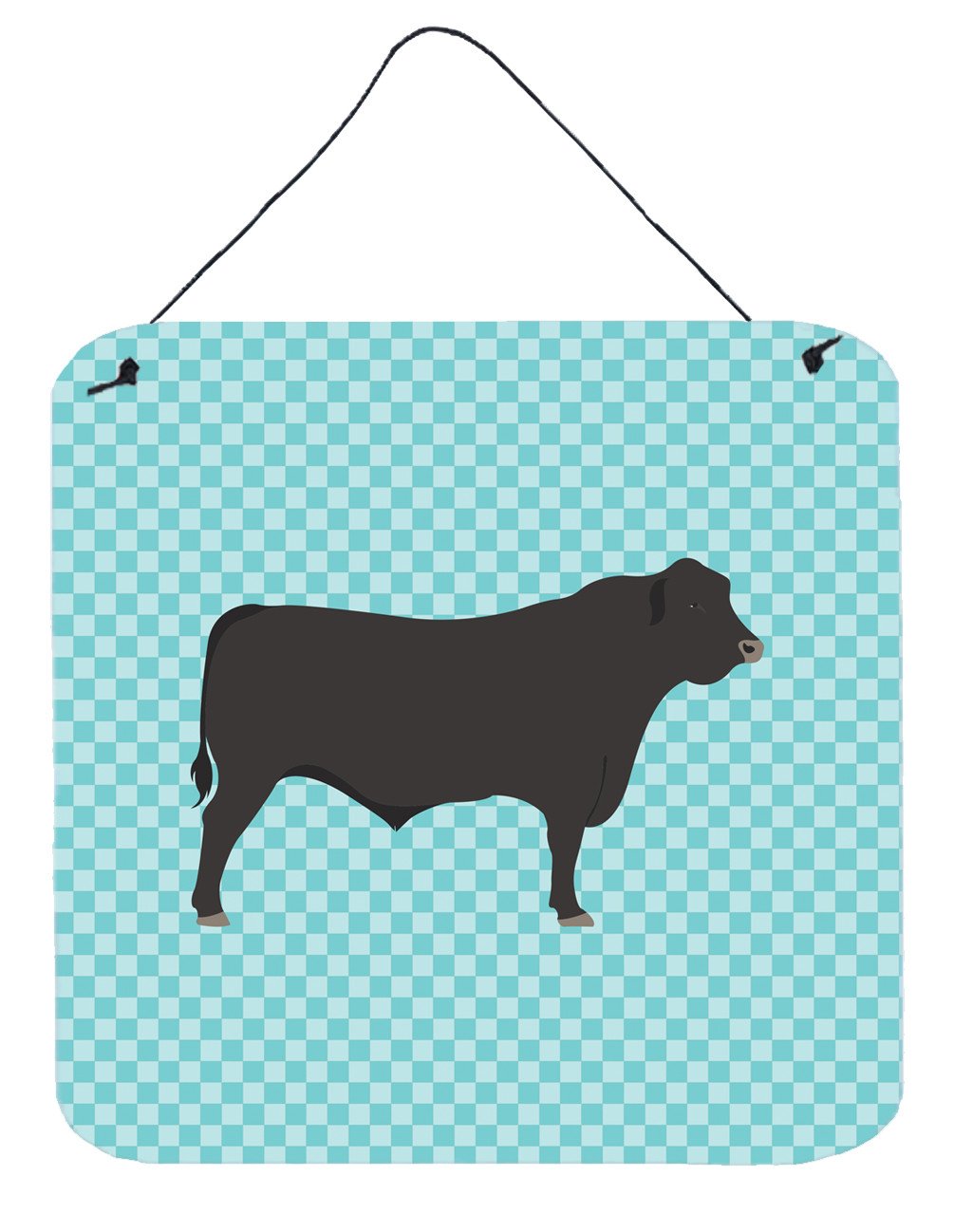 Black Angus Cow Blue Check Wall or Door Hanging Prints BB8002DS66 by Caroline&#39;s Treasures