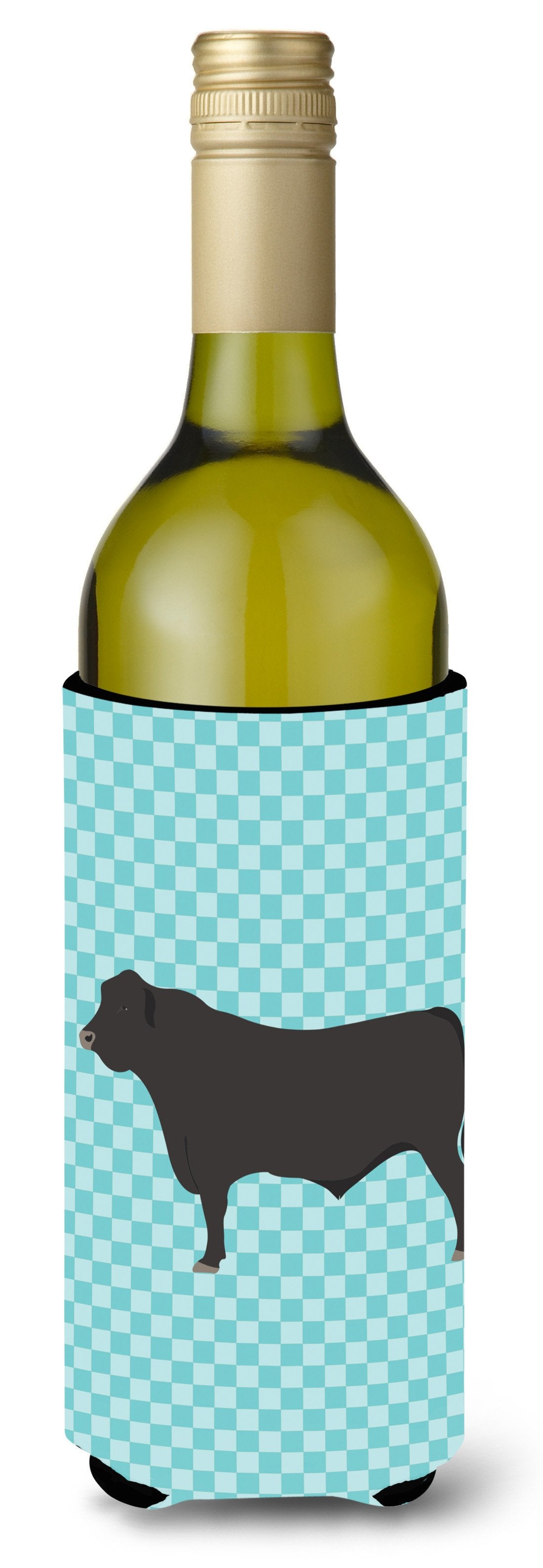 Black Angus Cow Blue Check Wine Bottle Beverge Insulator Hugger BB8002LITERK by Caroline&#39;s Treasures