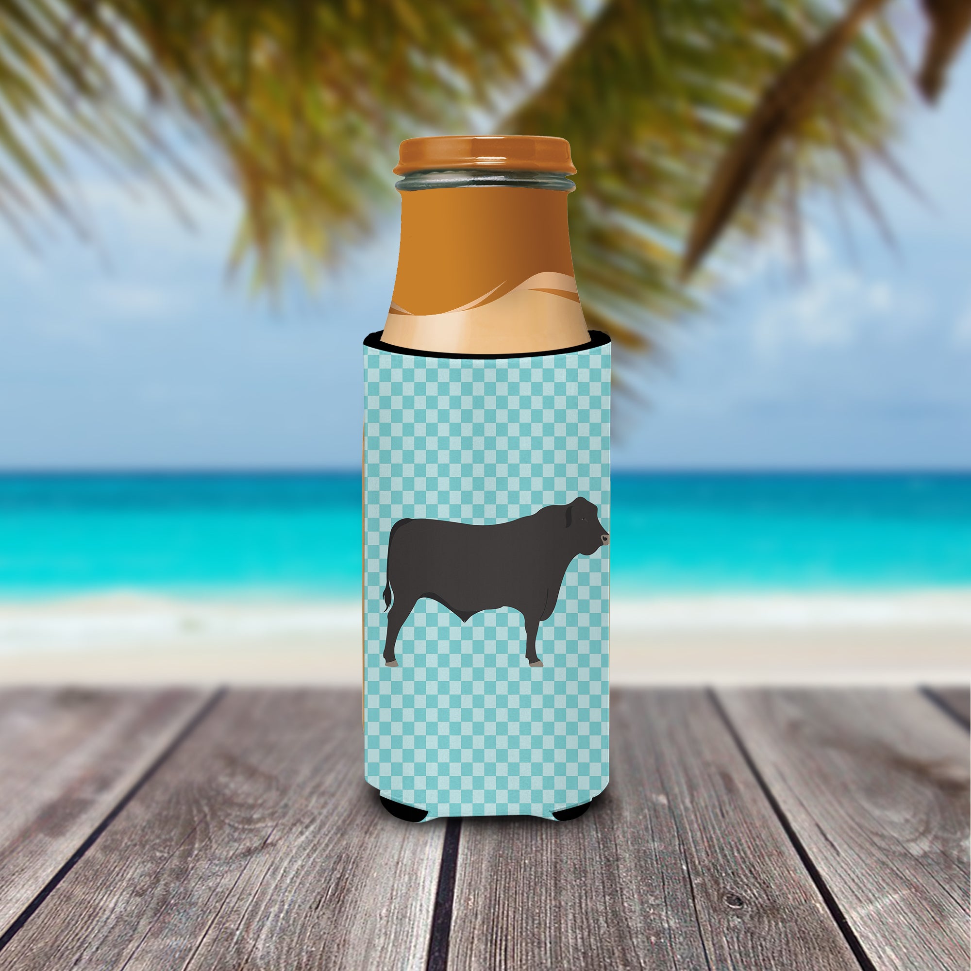 Black Angus Cow Blue Check  Ultra Hugger for slim cans