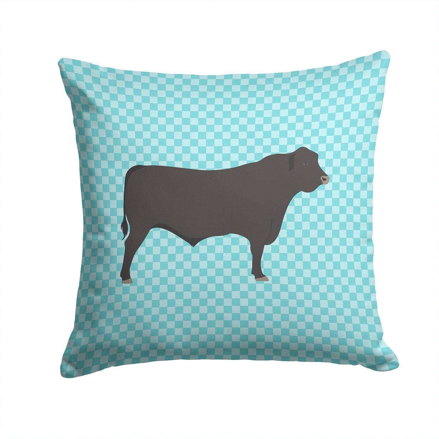 Black Angus Cow Blue Check Fabric Decorative Pillow BB8002PW1414 - the-store.com