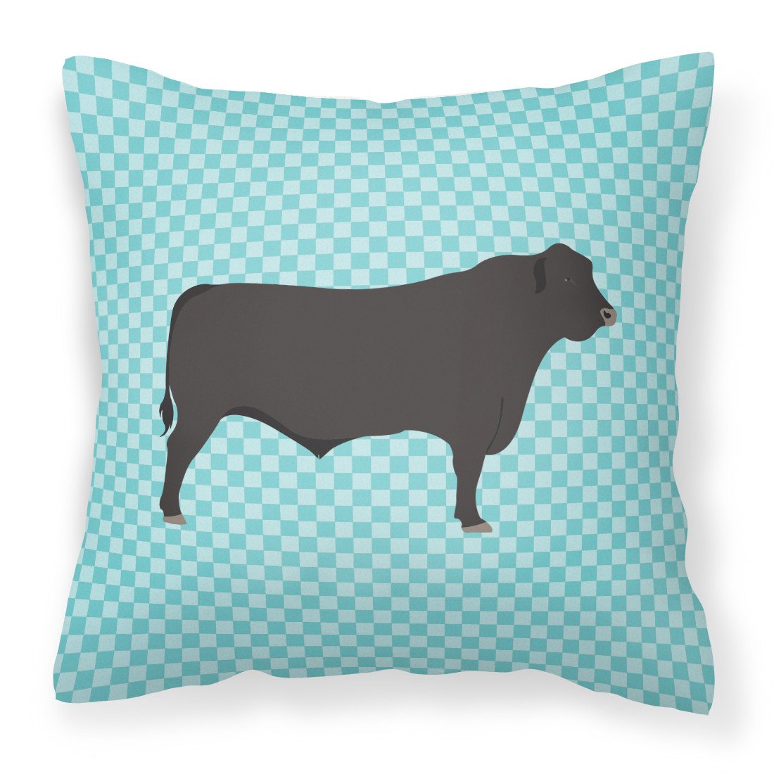 Black Angus Cow Blue Check Fabric Decorative Pillow BB8002PW1818 by Caroline&#39;s Treasures