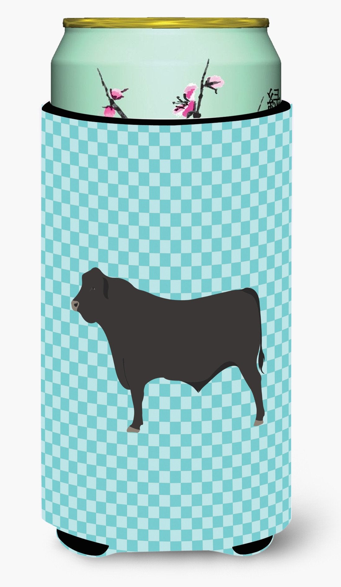 Black Angus Cow Blue Check Tall Boy Beverage Insulator Hugger BB8002TBC by Caroline&#39;s Treasures