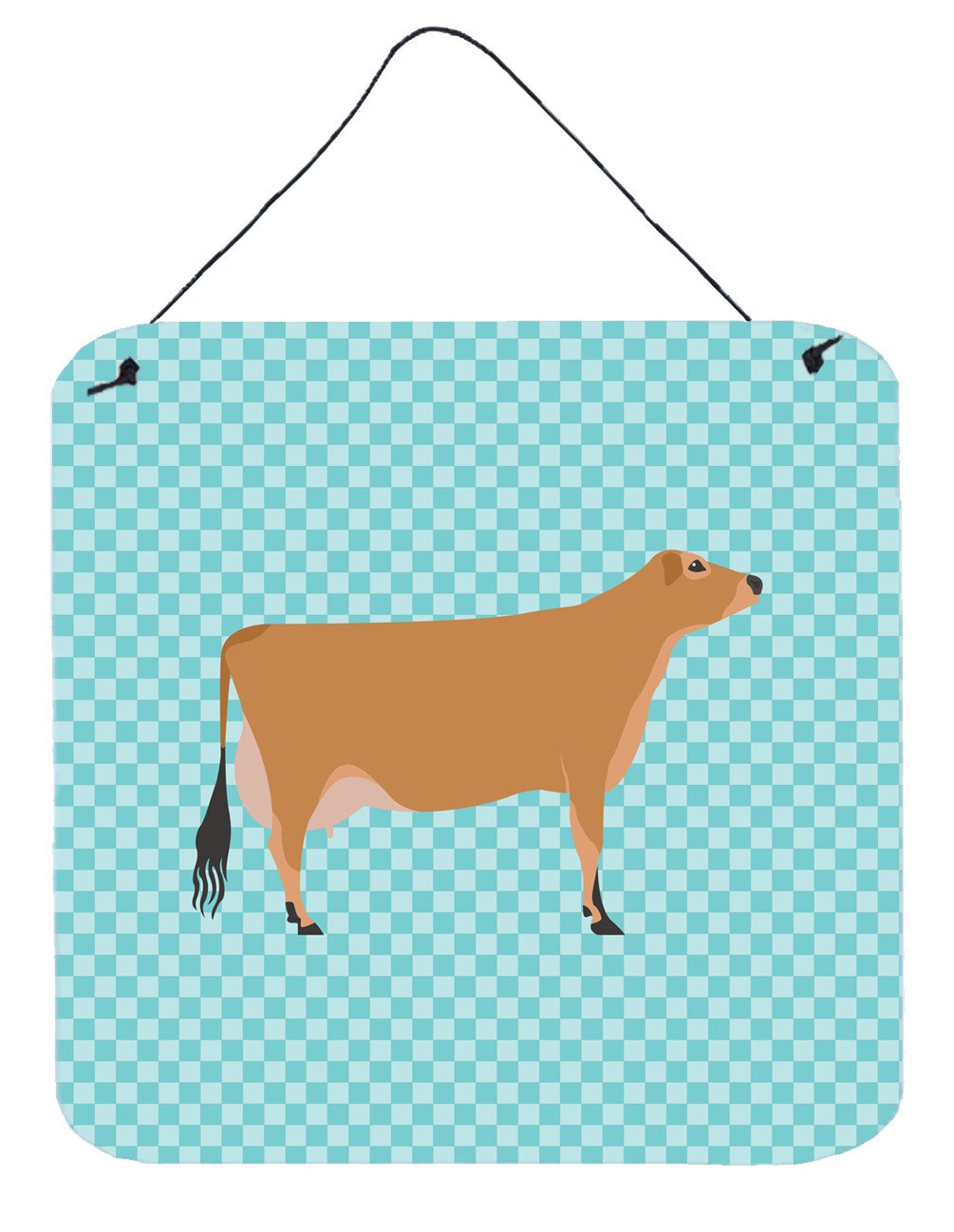Jersey Cow Blue Check Wall or Door Hanging Prints BB8003DS66 by Caroline&#39;s Treasures