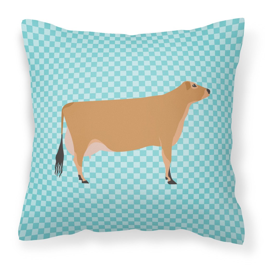 Jersey Cow Blue Check Fabric Decorative Pillow BB8003PW1818 by Caroline&#39;s Treasures