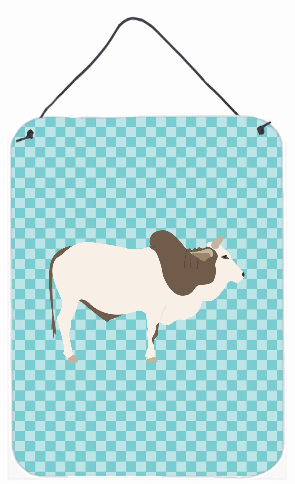 Malvi Cow Blue Check Wall or Door Hanging Prints BB8004DS1216 by Caroline&#39;s Treasures