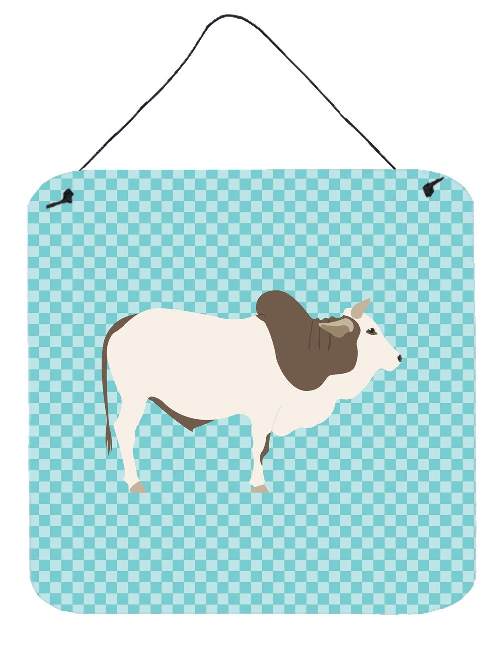 Malvi Cow Blue Check Wall or Door Hanging Prints BB8004DS66 by Caroline&#39;s Treasures