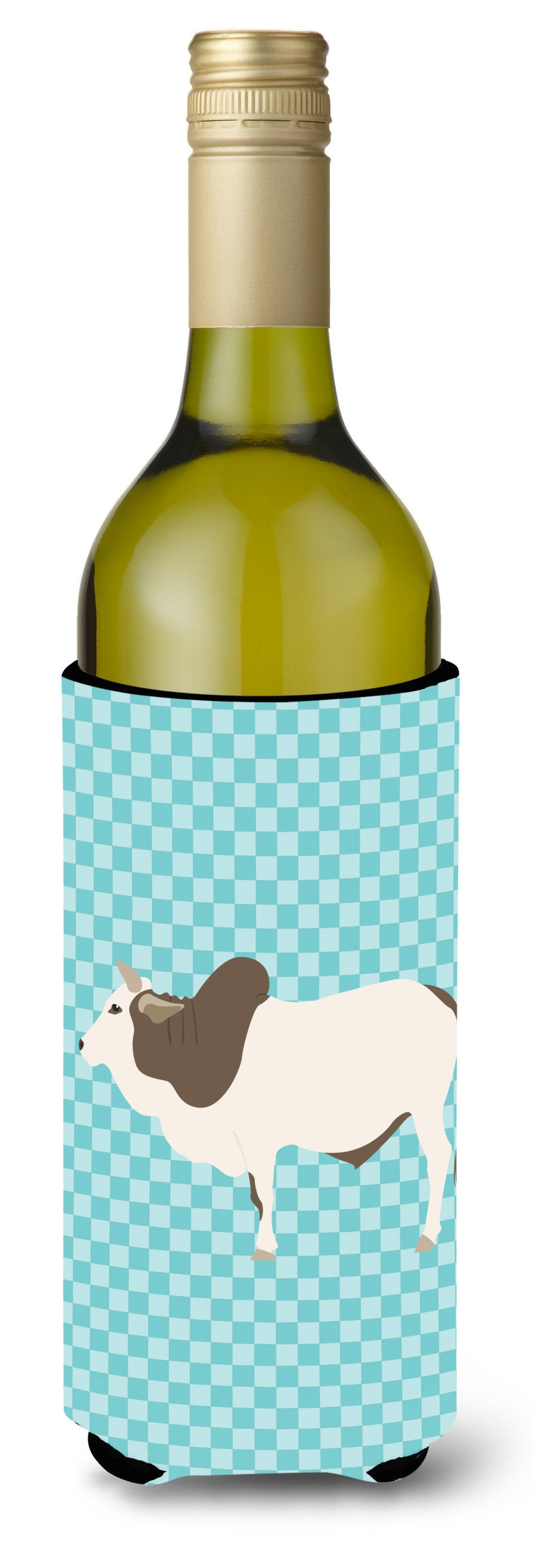 Malvi Cow Blue Check Wine Bottle Beverge Insulator Hugger BB8004LITERK by Caroline&#39;s Treasures