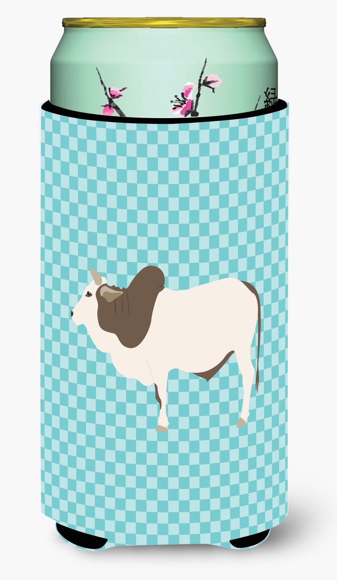 Malvi Cow Blue Check Tall Boy Beverage Insulator Hugger BB8004TBC by Caroline&#39;s Treasures