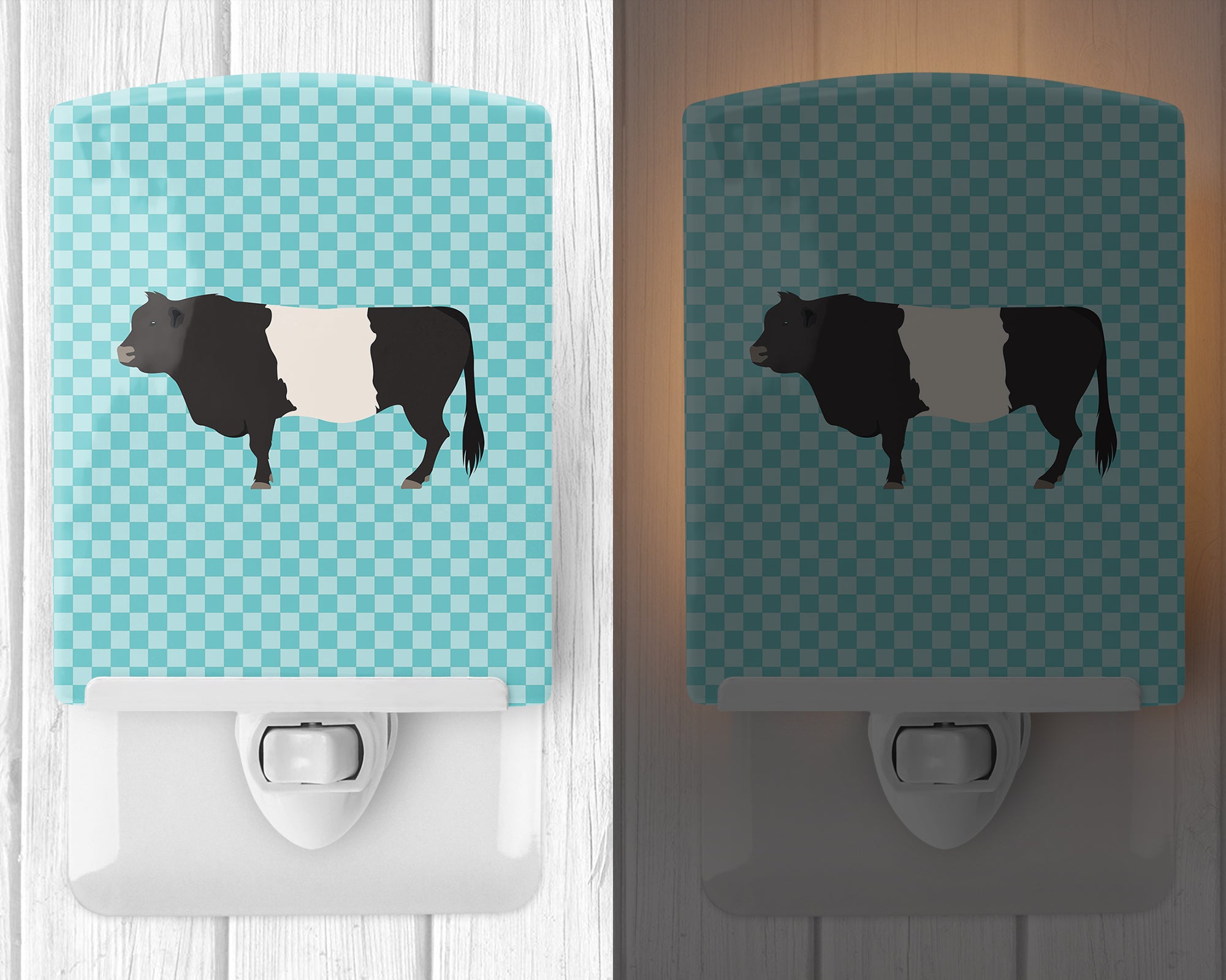 Belted Galloway Cow Blue Check Ceramic Night Light BB8005CNL - the-store.com