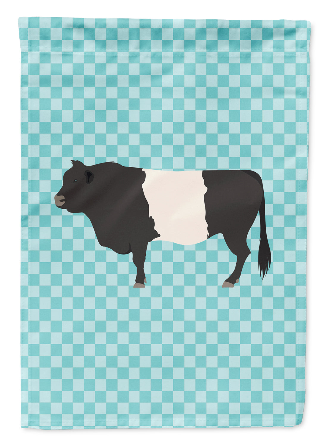 Belted Galloway Cow Blue Check Flag Garden Size