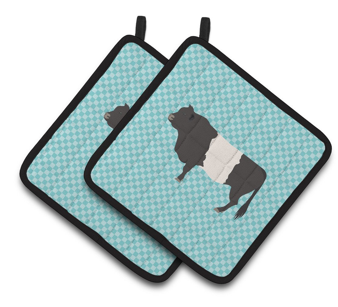 Belted Galloway Cow Blue Check Pair of Pot Holders BB8005PTHD by Caroline&#39;s Treasures