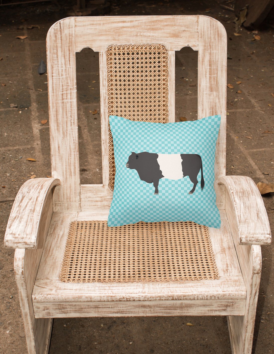 Belted Galloway Cow Blue Check Fabric Decorative Pillow BB8005PW1818 by Caroline's Treasures