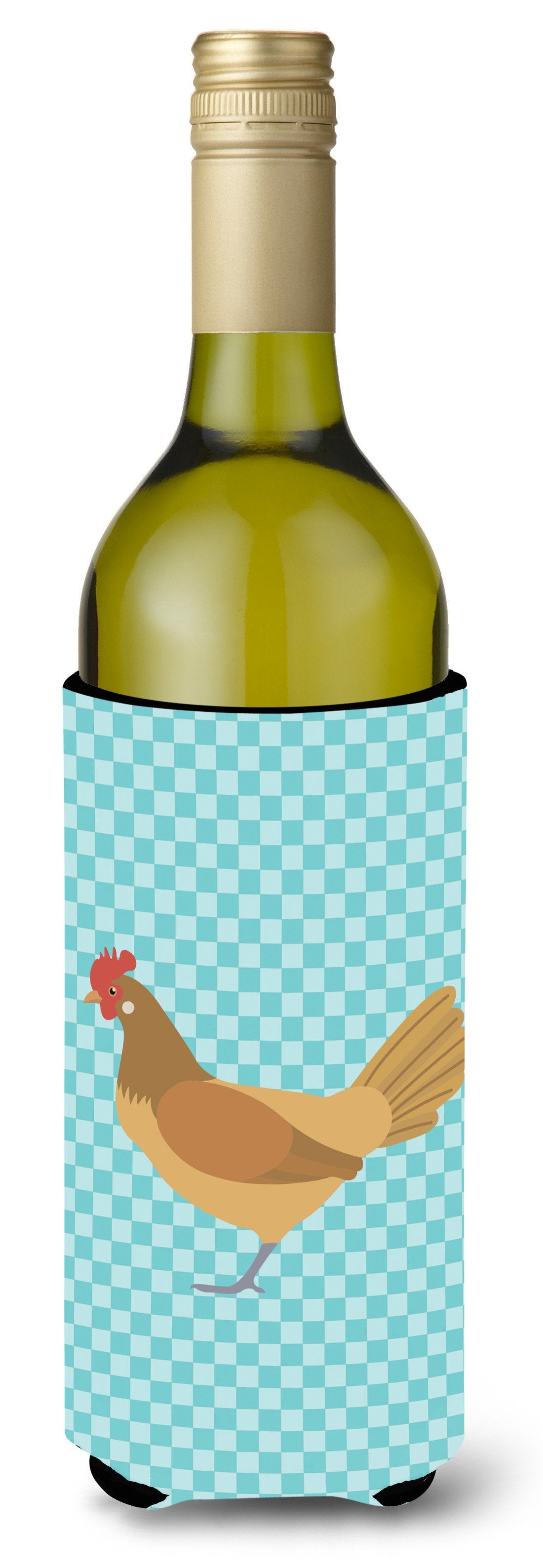 Frisian Friesian Chicken Blue Check Wine Bottle Beverge Insulator Hugger BB8006LITERK by Caroline's Treasures