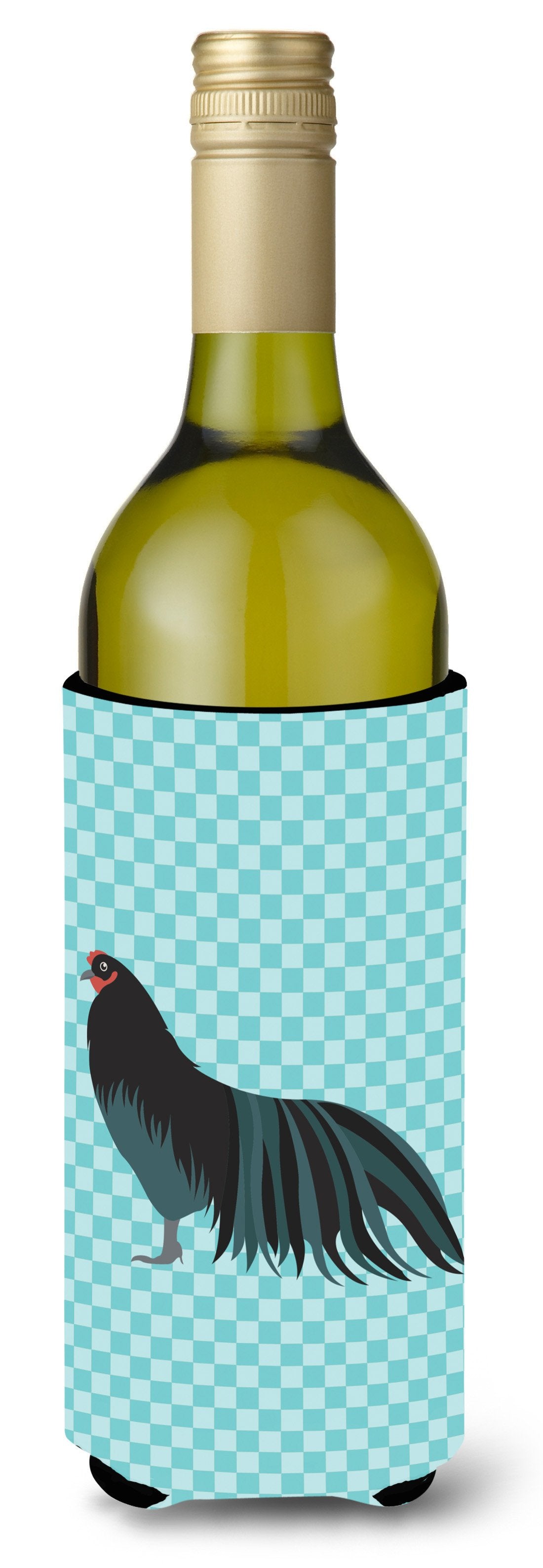Sumatra Chicken Blue Check Wine Bottle Beverge Insulator Hugger BB8007LITERK by Caroline&#39;s Treasures