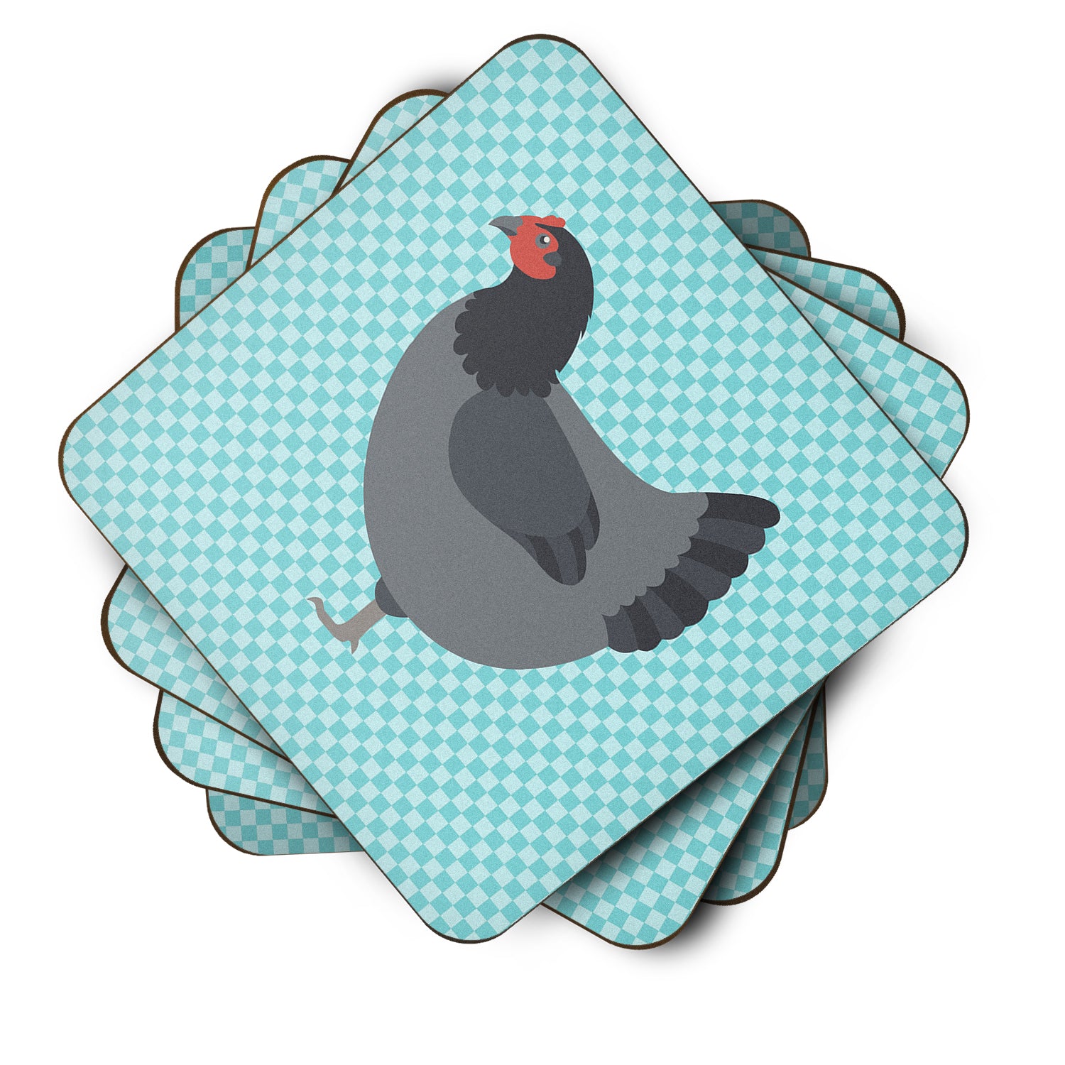 Jersey Giant Chicken Blue Check Foam Coaster Set of 4 BB8009FC - the-store.com