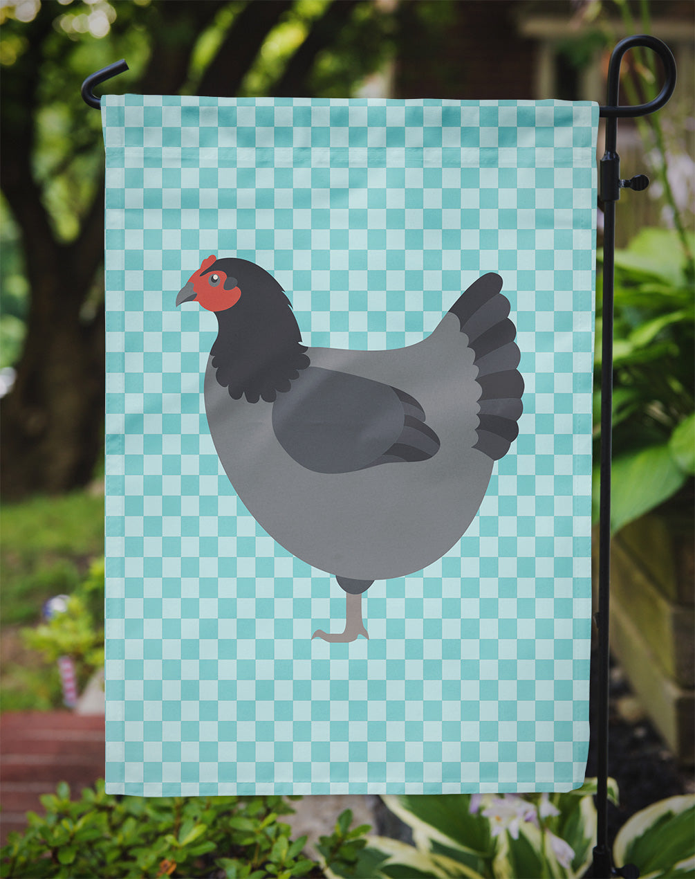 Jersey Giant Chicken Blue Check Flag Garden Size  the-store.com.