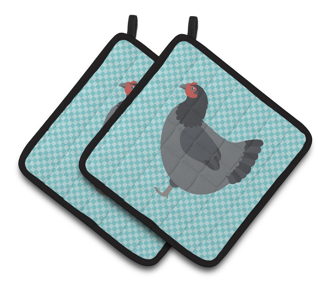 Jersey Giant Chicken Blue Check Pair of Pot Holders BB8009PTHD by Caroline&#39;s Treasures