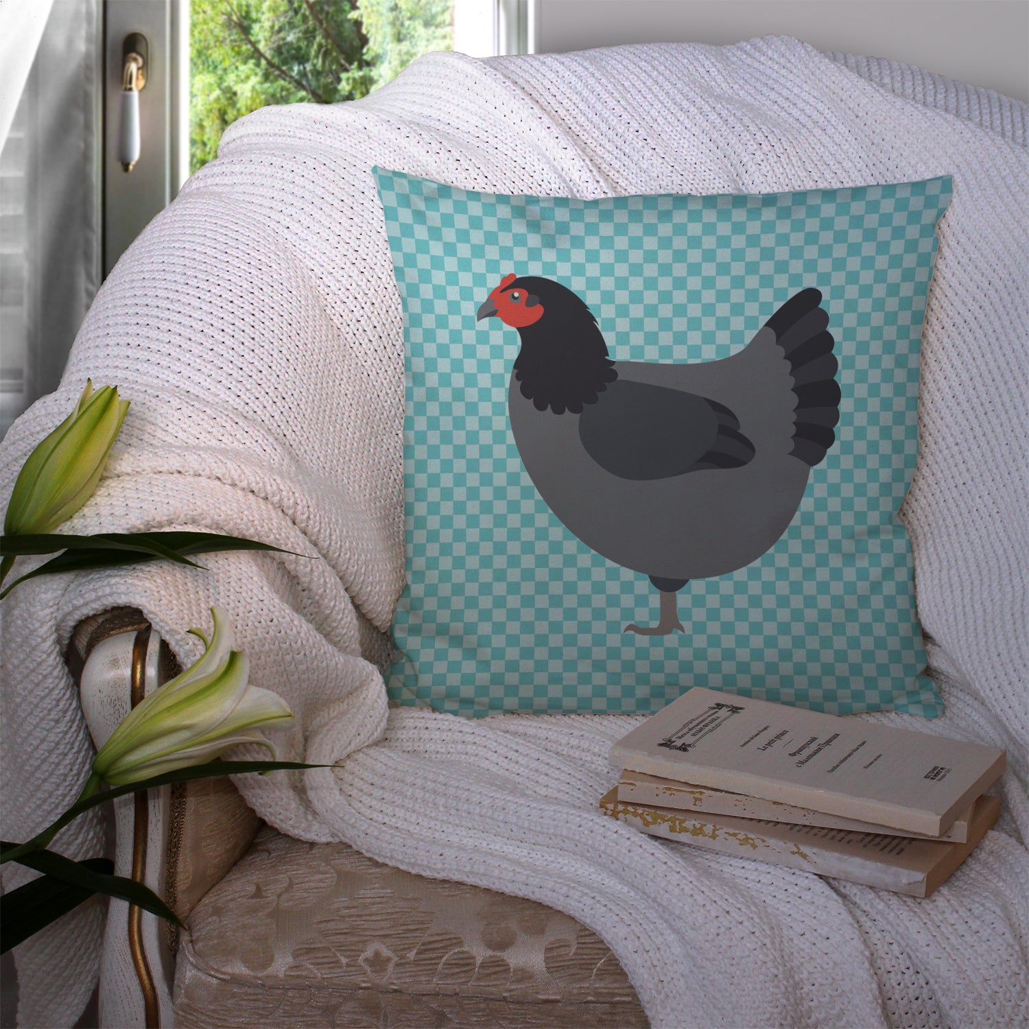 Jersey Giant Chicken Blue Check Fabric Decorative Pillow BB8009PW1414 - the-store.com