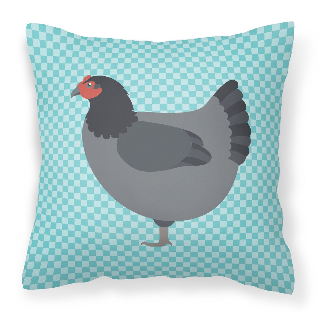 Jersey Giant Chicken Blue Check Fabric Decorative Pillow BB8009PW1818 by Caroline&#39;s Treasures