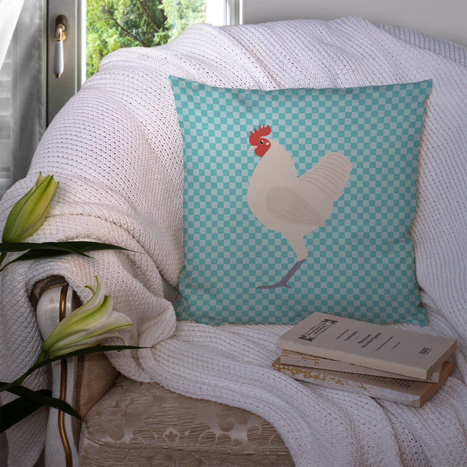 German Langshan Chicken Blue Check Fabric Decorative Pillow BB8011PW1414 - the-store.com