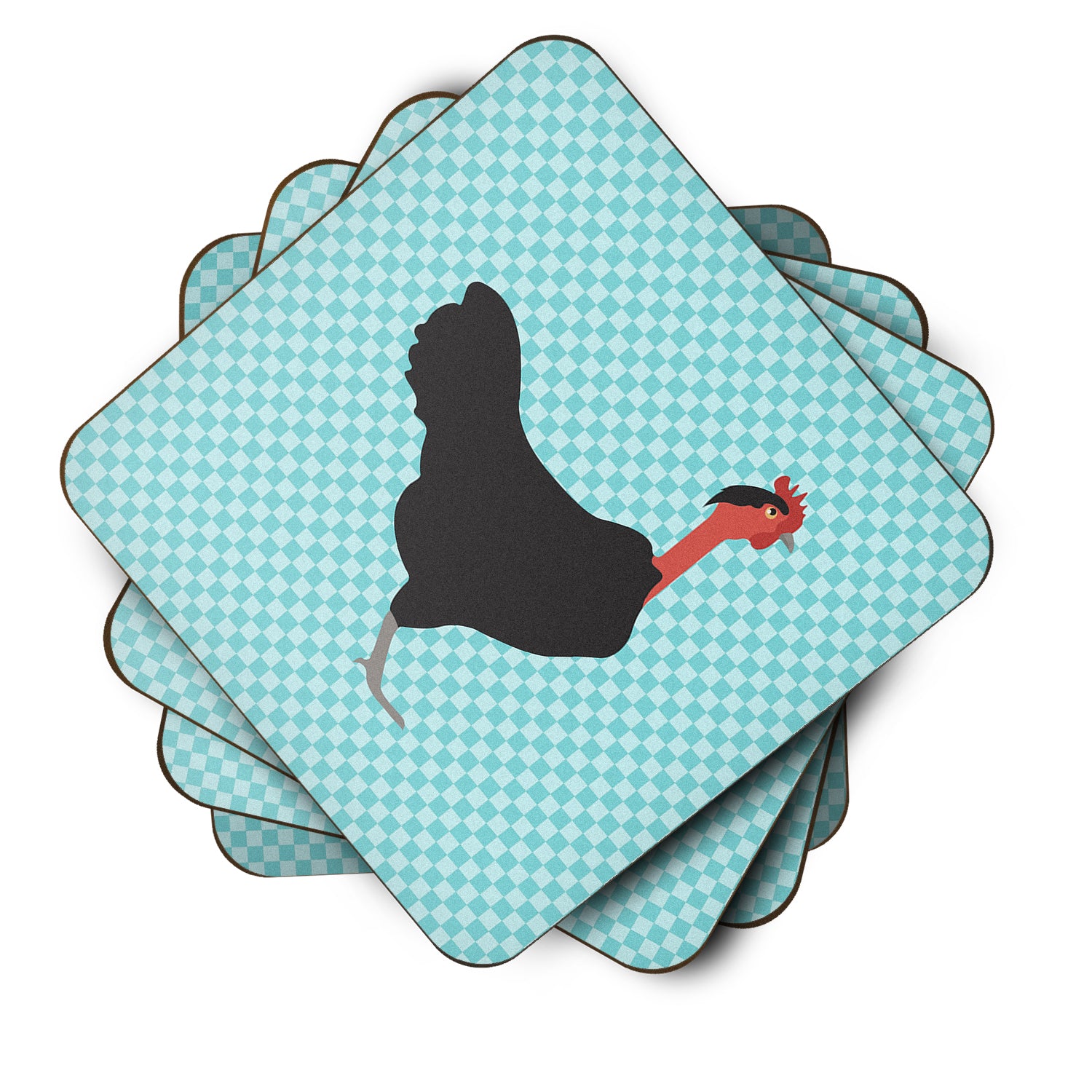 Naked Neck Chicken Blue Check Foam Coaster Set of 4 BB8013FC - the-store.com