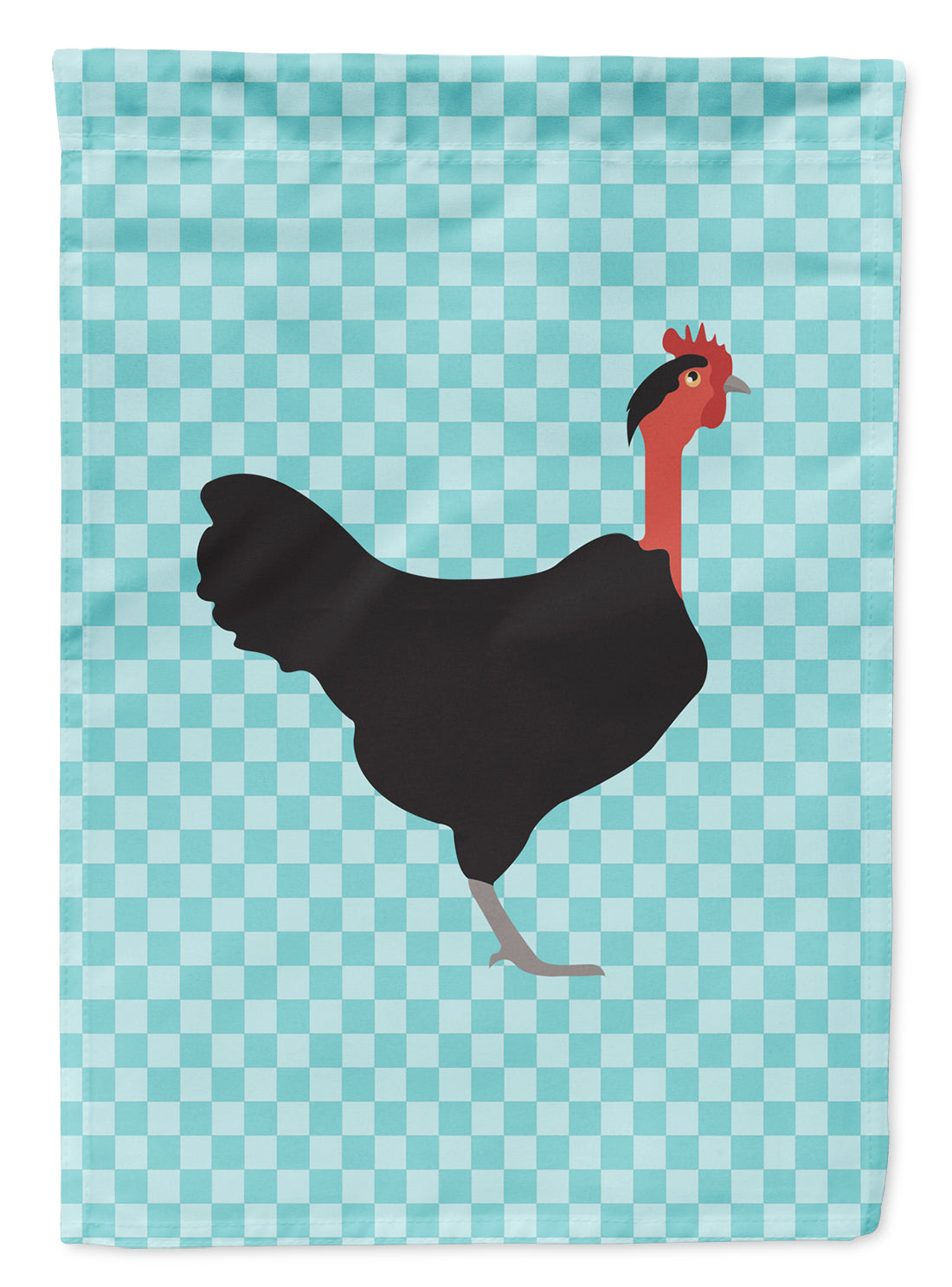 Naked Neck Chicken Blue Check Flag Garden Size  the-store.com.