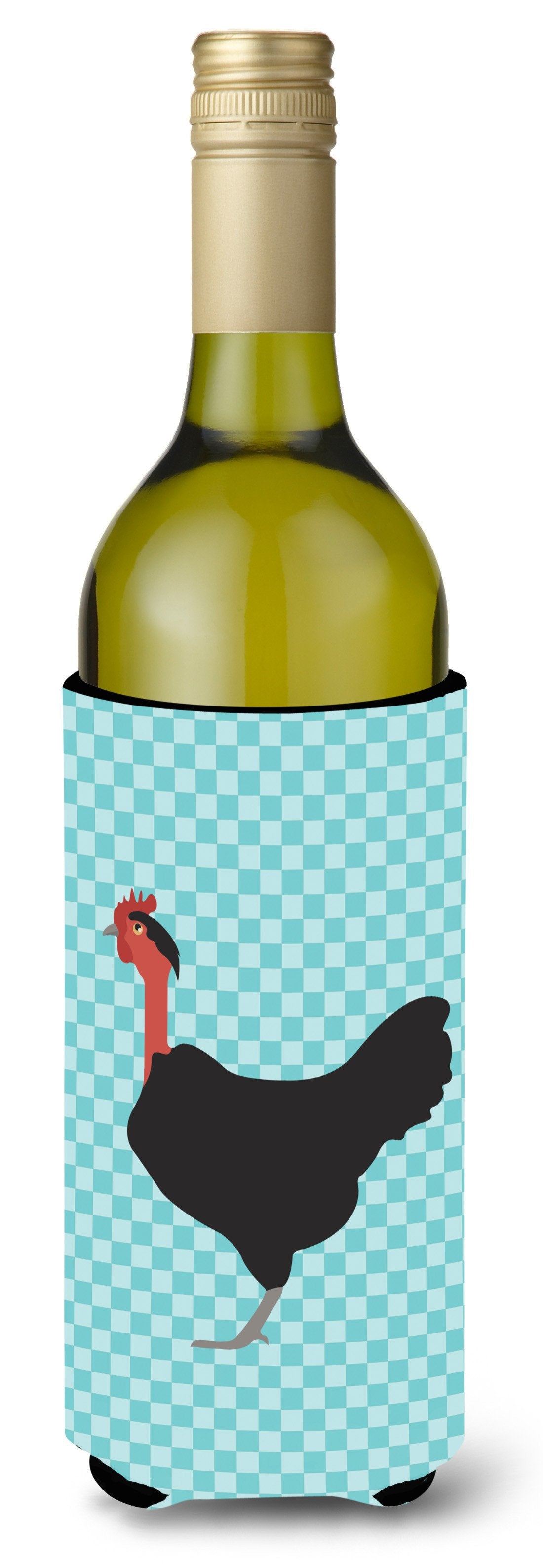 Naked Neck Chicken Blue Check Wine Bottle Beverge Insulator Hugger BB8013LITERK by Caroline&#39;s Treasures