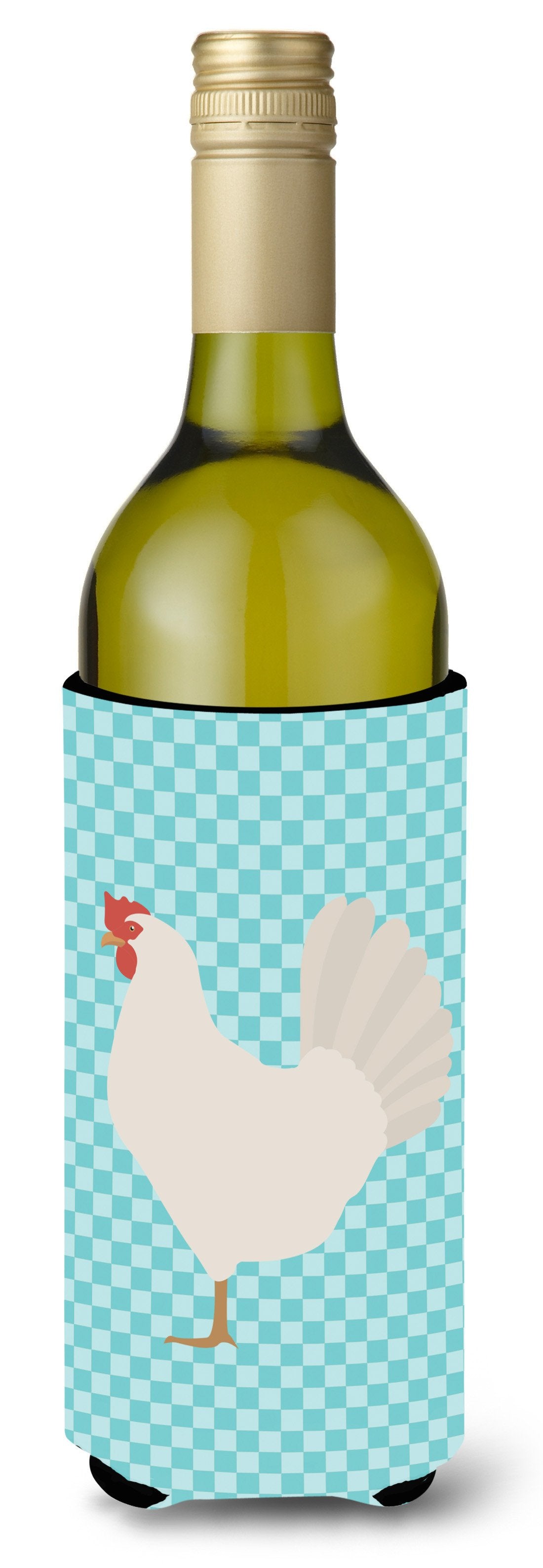 Leghorn Chicken Blue Check Wine Bottle Beverge Insulator Hugger BB8014LITERK by Caroline&#39;s Treasures