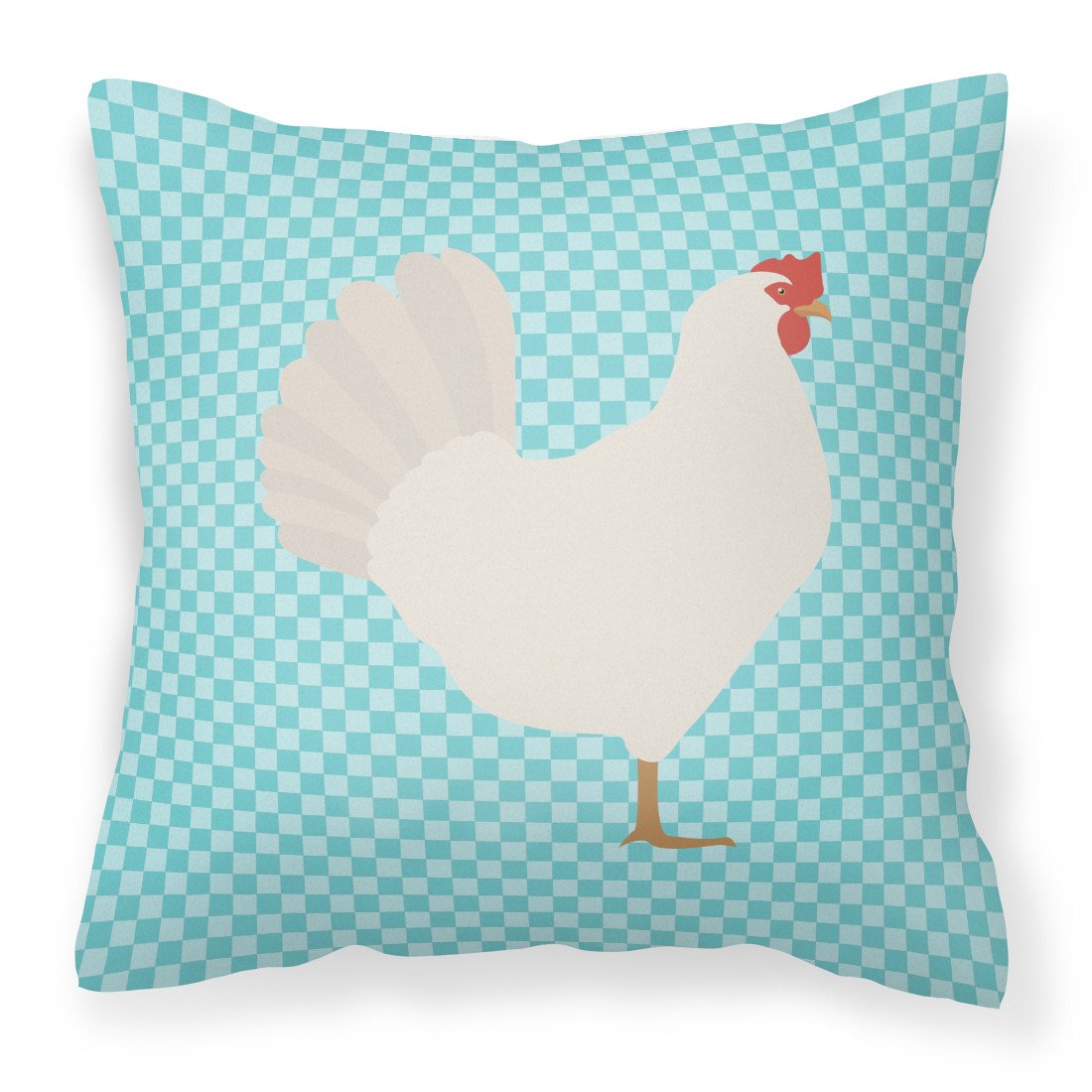 Leghorn Chicken Blue Check Fabric Decorative Pillow BB8014PW1818 by Caroline&#39;s Treasures